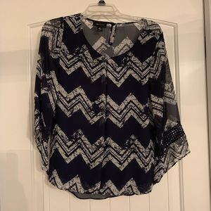 Navy & white chevron sheer blouse